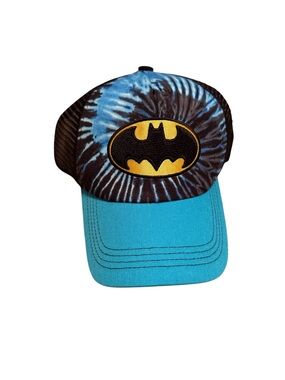 Batman Tie-Dye Blue and Black Kids Trucker Hat with Yellow Logo